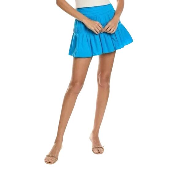 RAMY BROOK Skirt NEW Size S Tropical Bright Blue $265 Smocked Ruffle Pleated - Picture 1 of 5